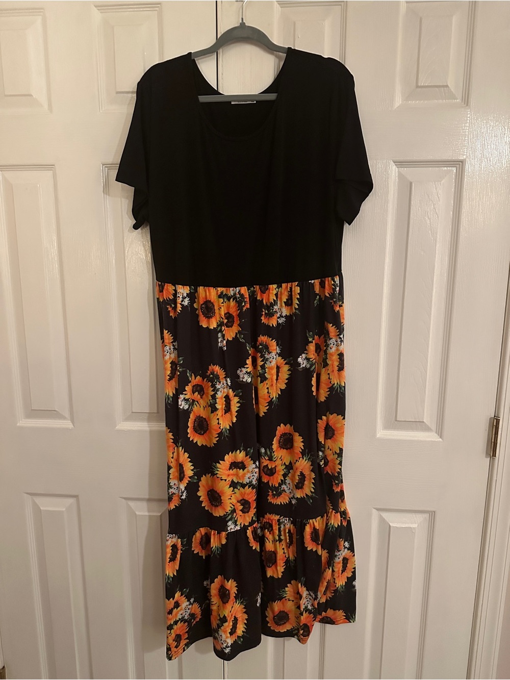 Bella Canvas Black Maxi Dress with Orange Sunflower Print